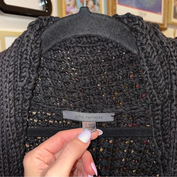 John Varvatos Black Silk Blend Chunky Knit Cardigan Sweater - Picture 2 of 7